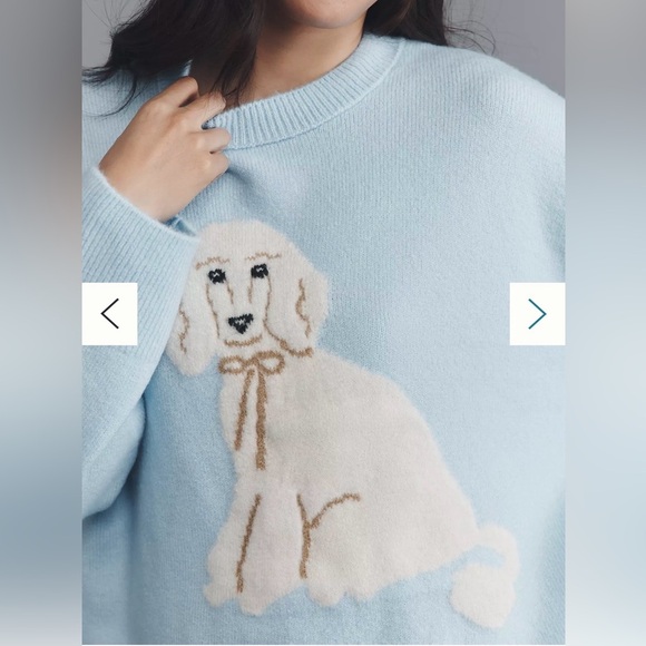 Anthropologie Maeve Crew-Neck Dog Icon Pullover Sweater Medium Light Blue Poodle - Picture 2 of 8